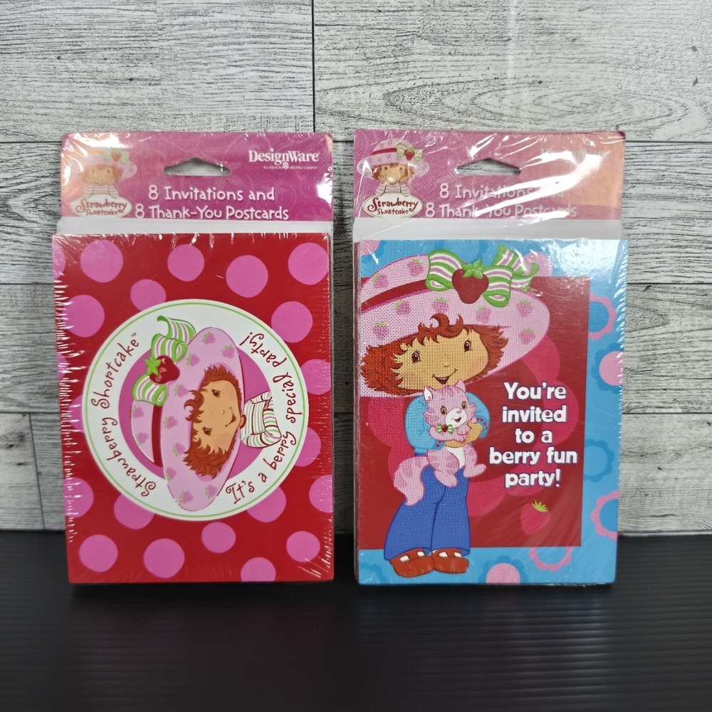 Vintage Strawberry Shortcake Invitations & Thank You Postcards Birthday Lot Of 2